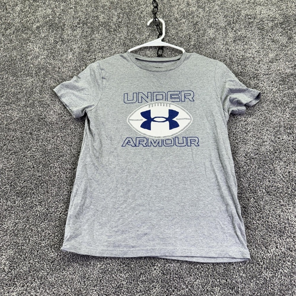 Under Armour Shirt Boys Large Gray Short Sleeve Football Graphic Tee